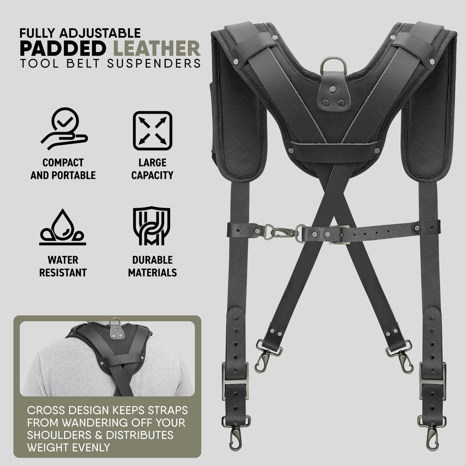 TRUTUCH Nylon and Leather Tool Belt with Leather Work Suspender | Construction