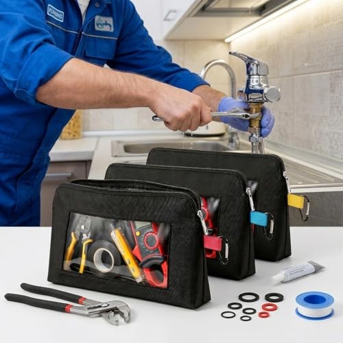 6 Pcs Tool Bag with Clear Window Heavy Duty Canvas Small Tool Pouch for Men