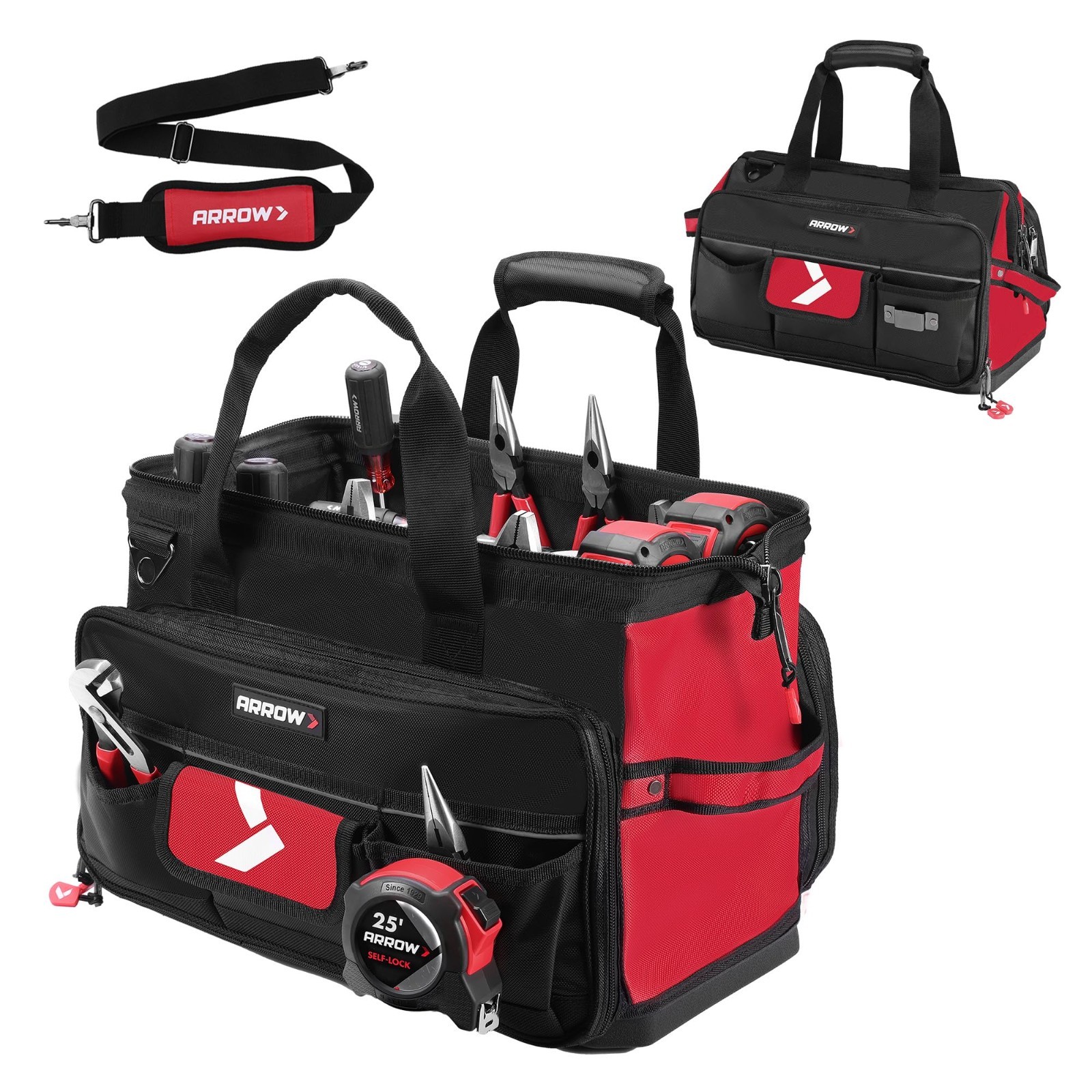 17″ Heavy Duty Tool Bag with 36 Pockets, Waterproof Base, Wide Open Mouth for El