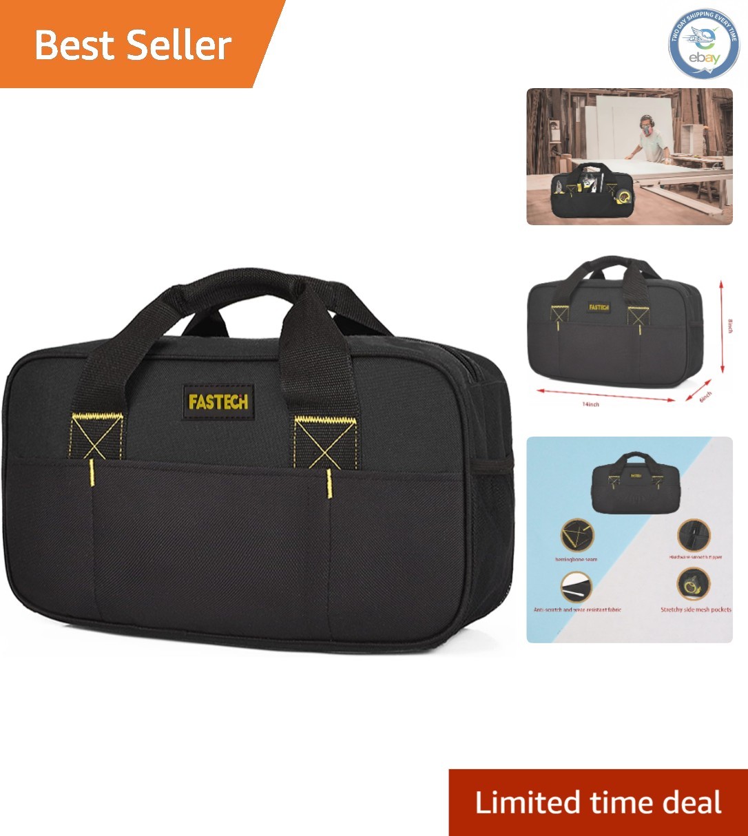 Heavy Duty Waterproof Tool Organizer Bag – 14-Inch Electrician Tote, Black