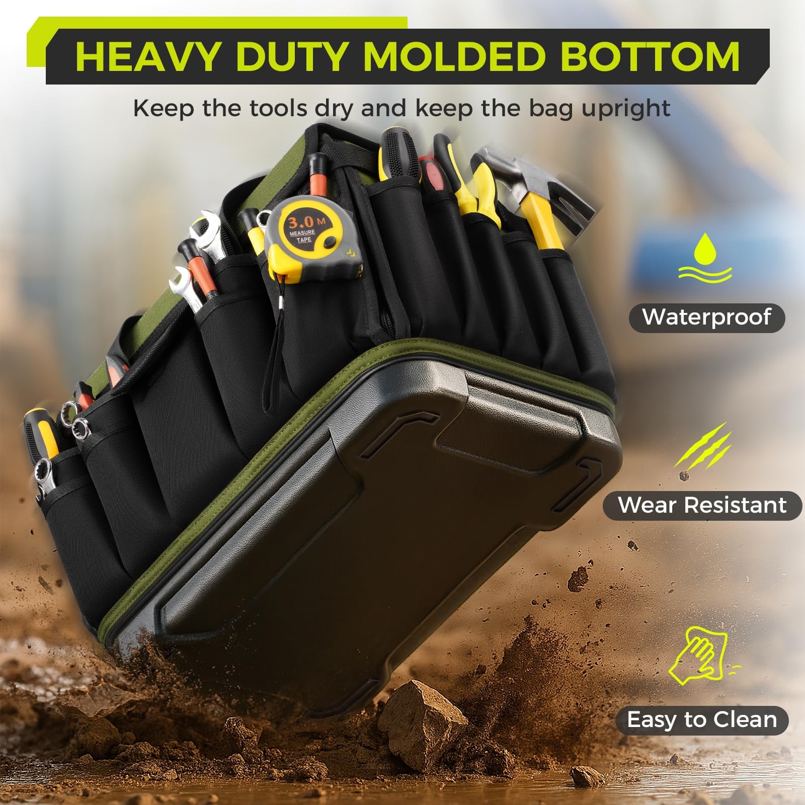 Ytonet Heavy Duty Tool Bag 16-Inch 46 Pockets Electrician Tool Bag For Men Hard