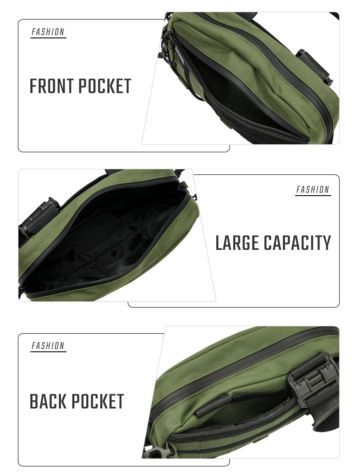 TACTICAL_GEEK Crossbody Shoulder Bag Nylon Daypack Black Green Small