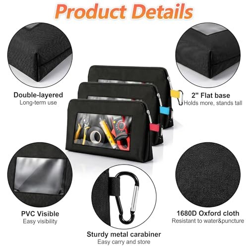 6 Pcs Tool Bag with Clear Window Heavy Duty Canvas Small Tool Pouch for Men