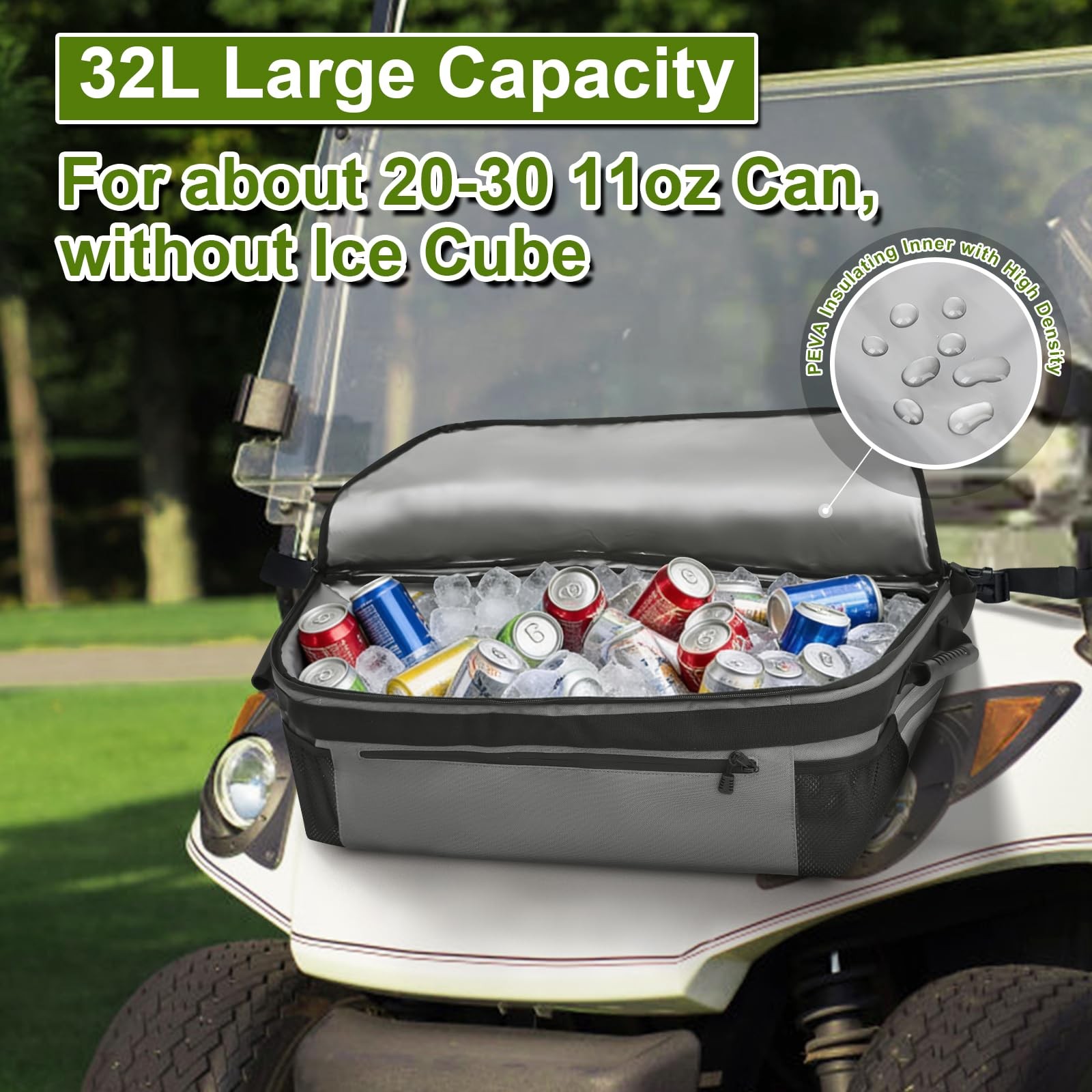 GAWAF Golf Cart Cooler Bag, Insulated Fits 2030 11oz Cans, Reflective Finish …