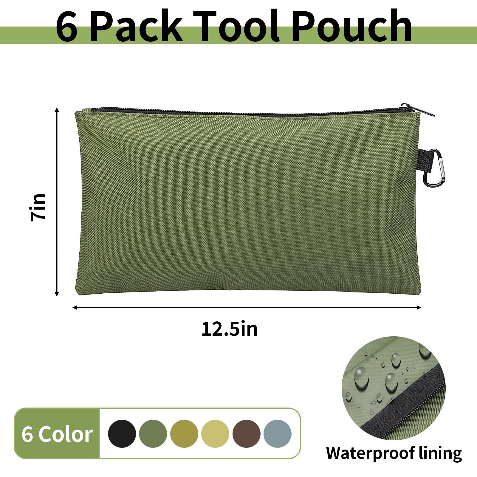6 PCS Tool Bag Zipper Pouch Premium Multipurpose Storage Organizer Carabiner
