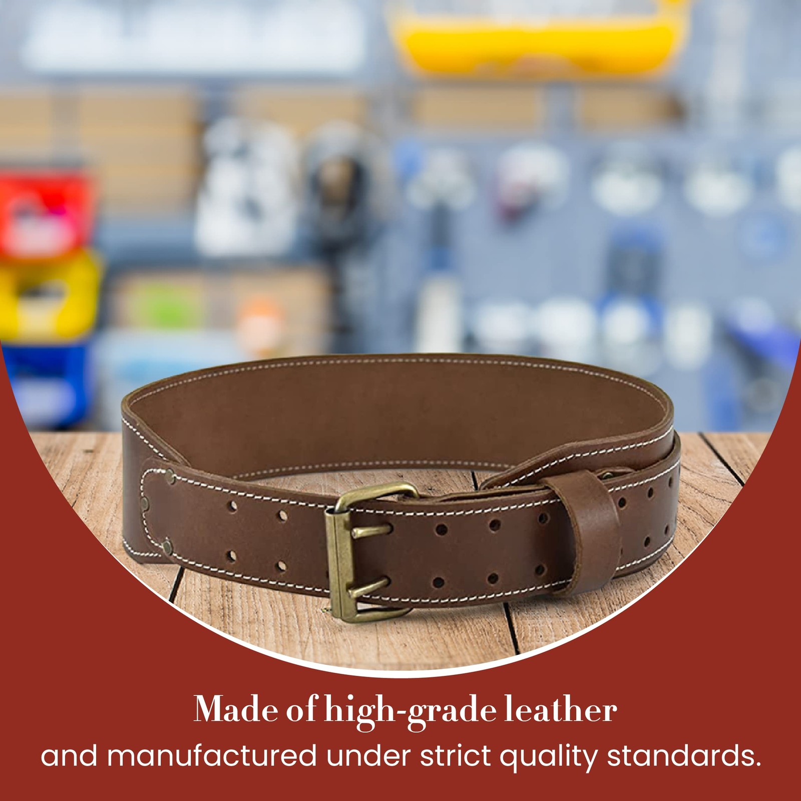 3 inch Wide Tapered Full-Grain Leather Work Belt Dark Tan #98437 Heavy Duty