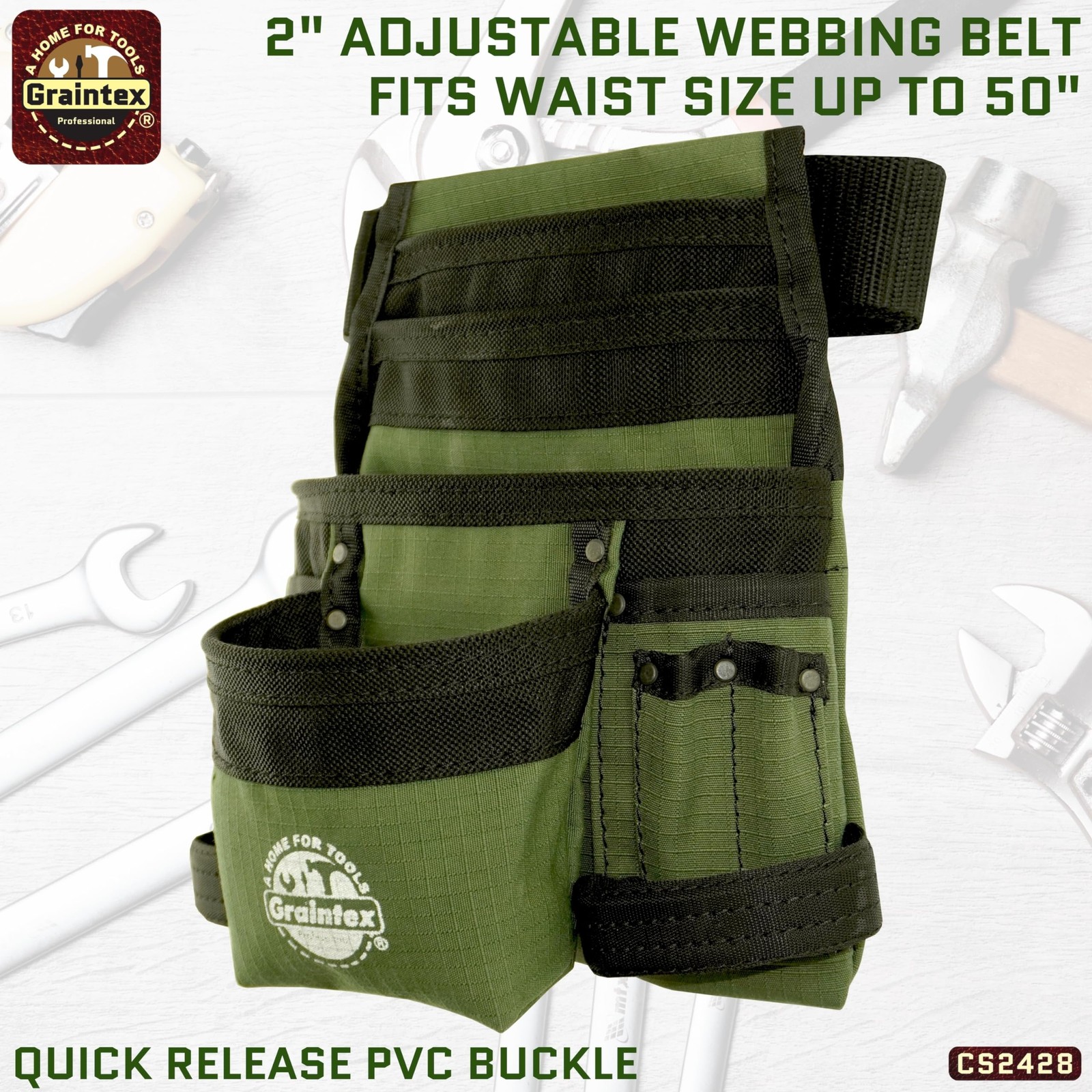 Graintex 10 Pocket Finisher Canvas Tool Pouch Hunter Green 2 Webbing Belt