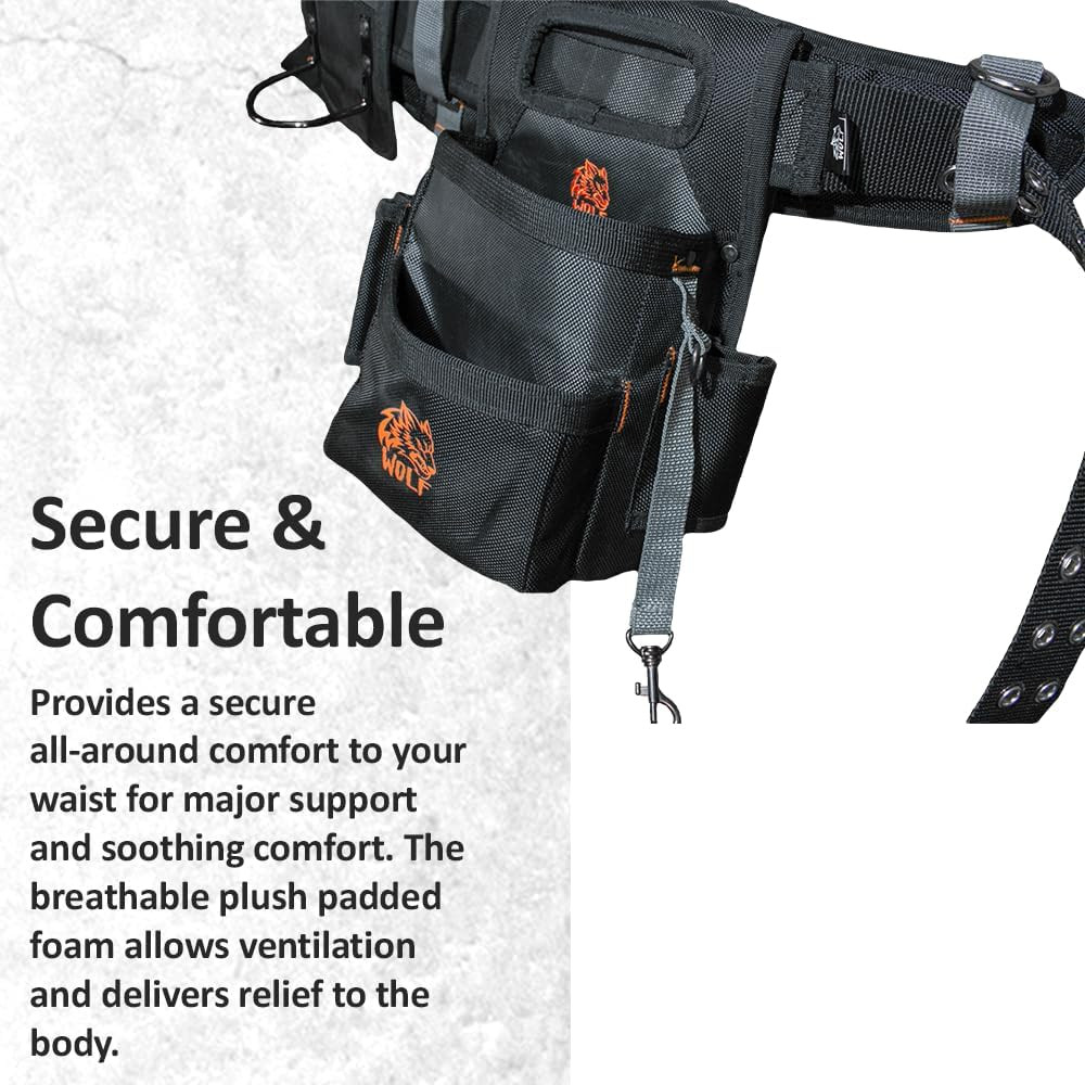 WOLF WTB300 Heavy-Duty Padded Tool Work Belt w/Pouch Bags | Universal Body Waist