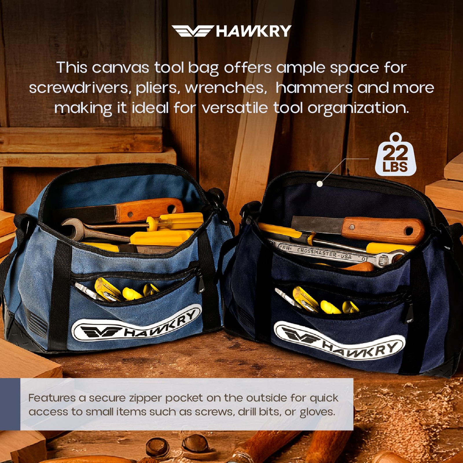 HAWKRY Canvas Tool Pouch Set 4 Pack – Heavy Duty Tool Organizer Bags with Zip…