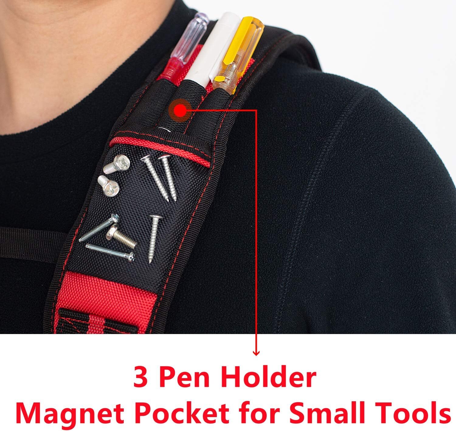 Black Red Magnetic Tool Belt Suspenders With Pockets And Heavy Duty Support
