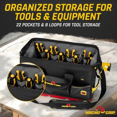 RED Base 18″ Heavy-Duty Tool Bag – 22 Pockets, 8 Loops, 1680D Ballistic