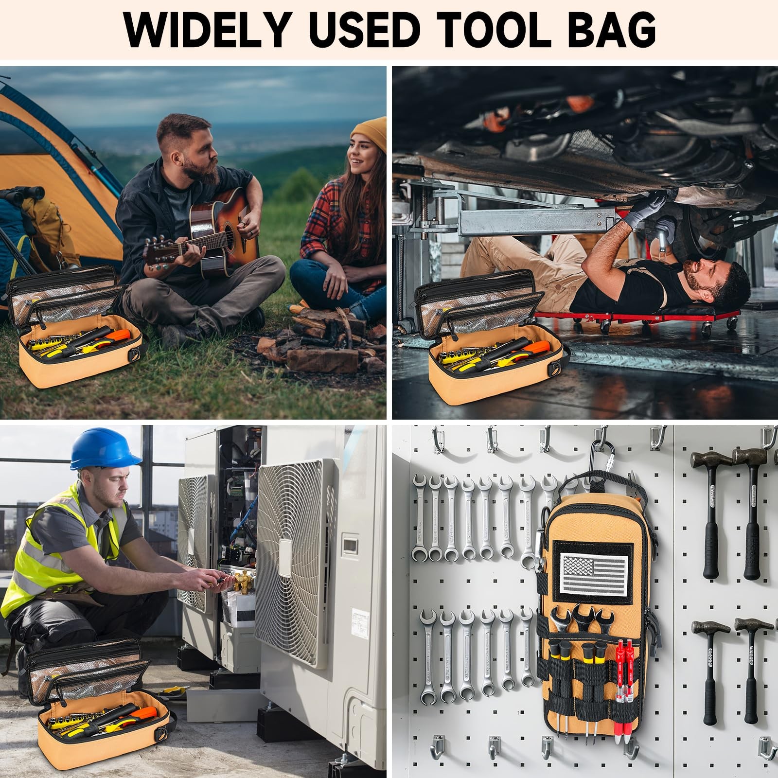 Heavy Duty Small Tool Bags for Men with 12.2 x 5 x 4 inches, Brown