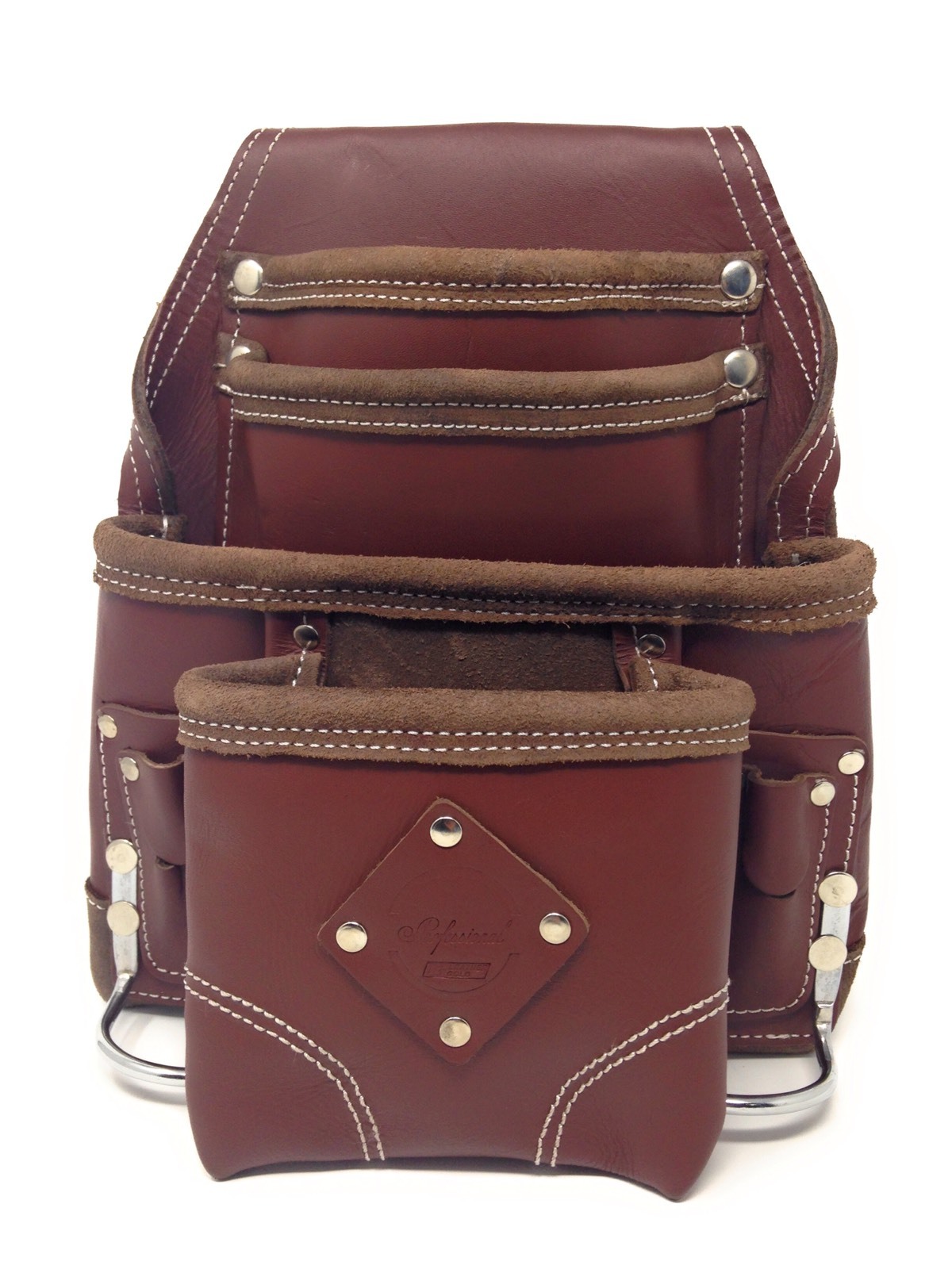 Leather Gold PROFESSIONAL Ten Pocket Grain Leather Tool Pouch With Hammer Holder
