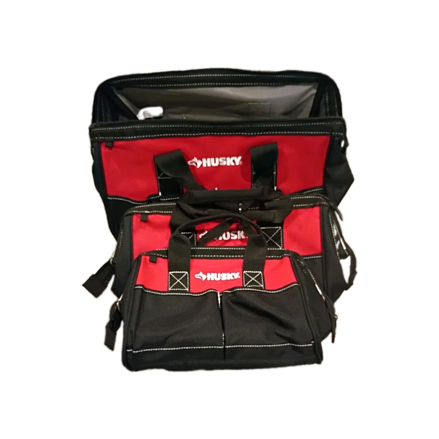 Husky 3-Piece Tool Bag Set 18″ 14″ 12″ Multi-Pocket Heavy Duty Tote