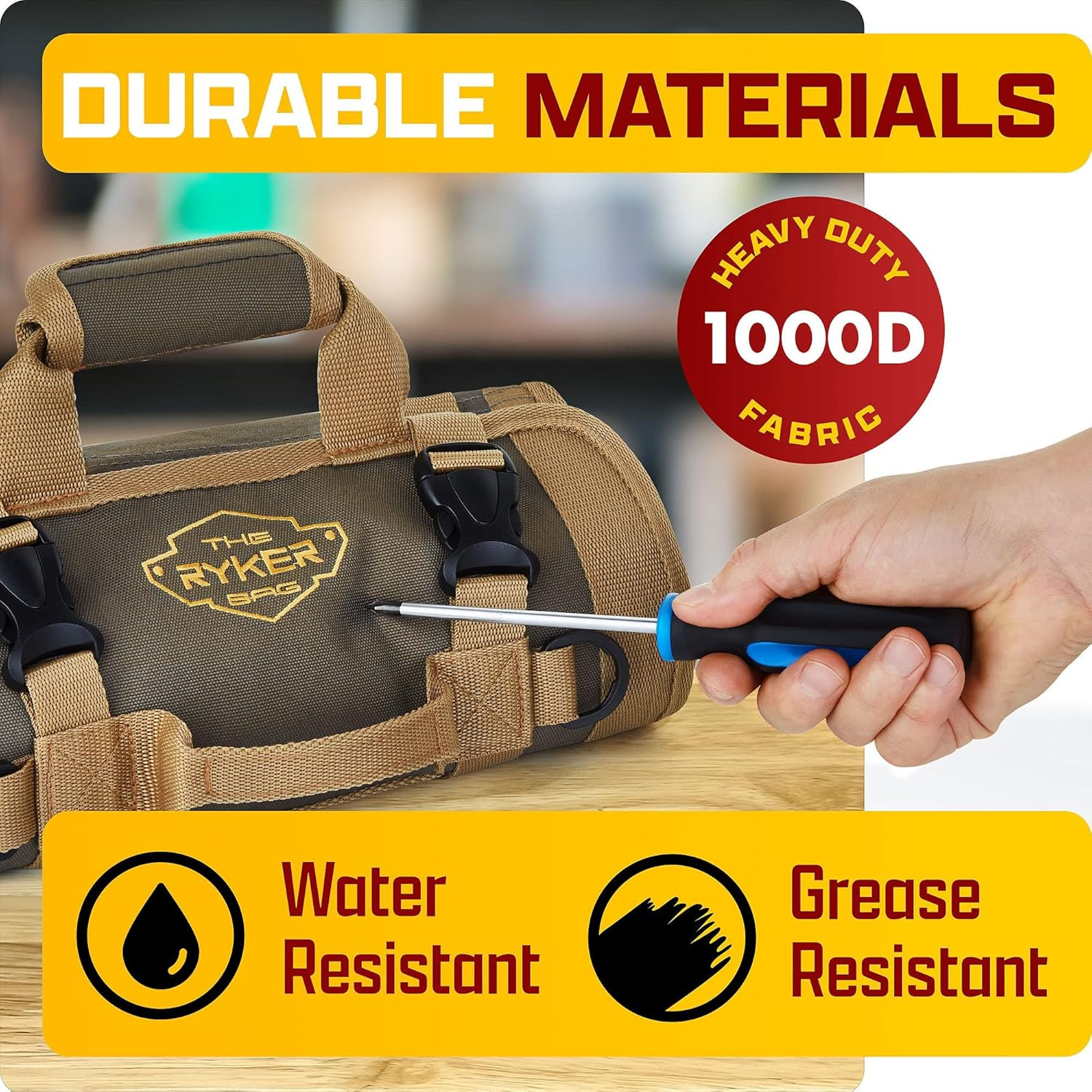The Ryker Roll up Tool Bag Organizer Gifts for Dad. Heavy Duty Motorcycle Tool R