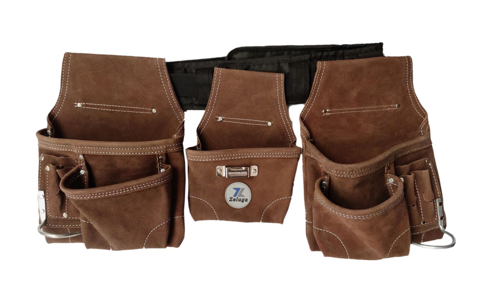 20-119 11 Pocket Rigger Heavy Duty Leather Tool Bag Kit, Brown, Carpenter