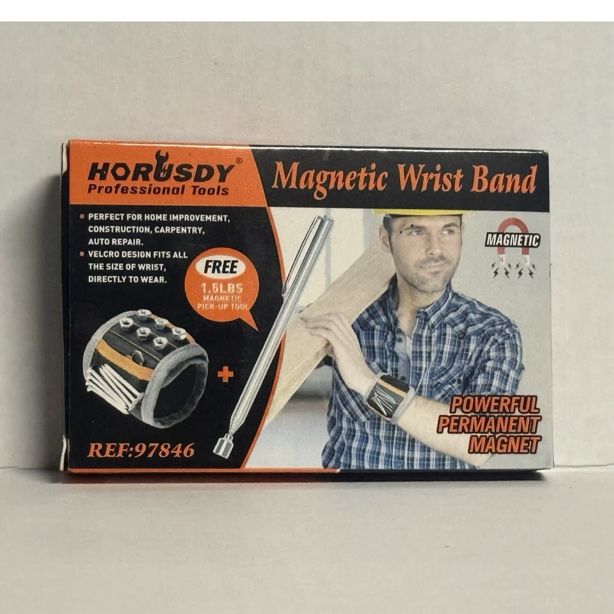 HORUSDY Magnetic Wrist Band Adjustable Black Orange 2 Pack MPN 97846