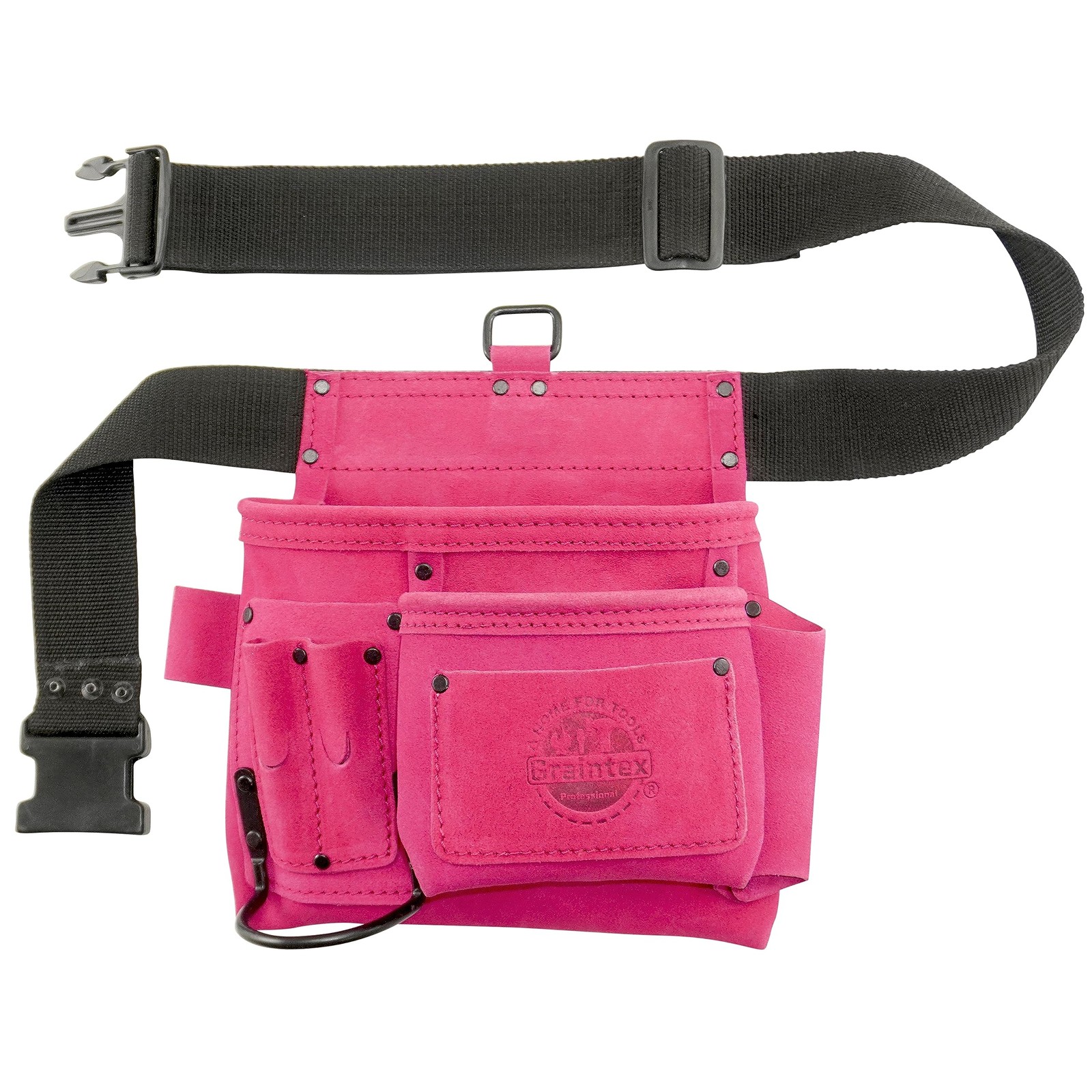 GRAINTEX SS2081 5 Pocket Nail & Tool Pouch Pink Color Suede Leather with 2”