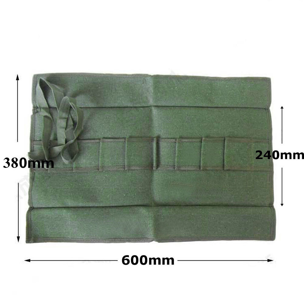 10Pocket Canvas Spanner Wrench Tool Roll Up storage bag Organizer Pouches Case~