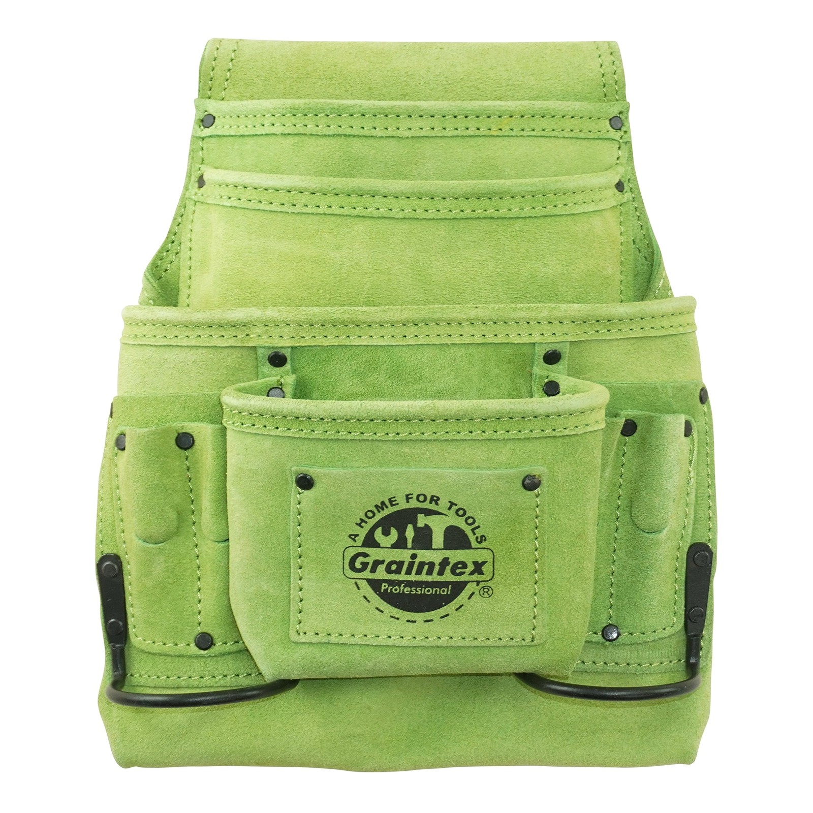 10 Pocket Nail & Tool Pouch, Lime Green Color Suede Leather Tool Bag, Tool Be…