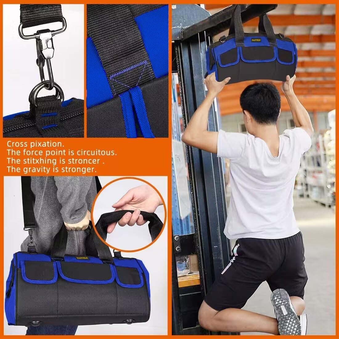 20 Inch Heavy Duty Wide Mouth Tool Bag Storage Carrier Organizer With Pockets