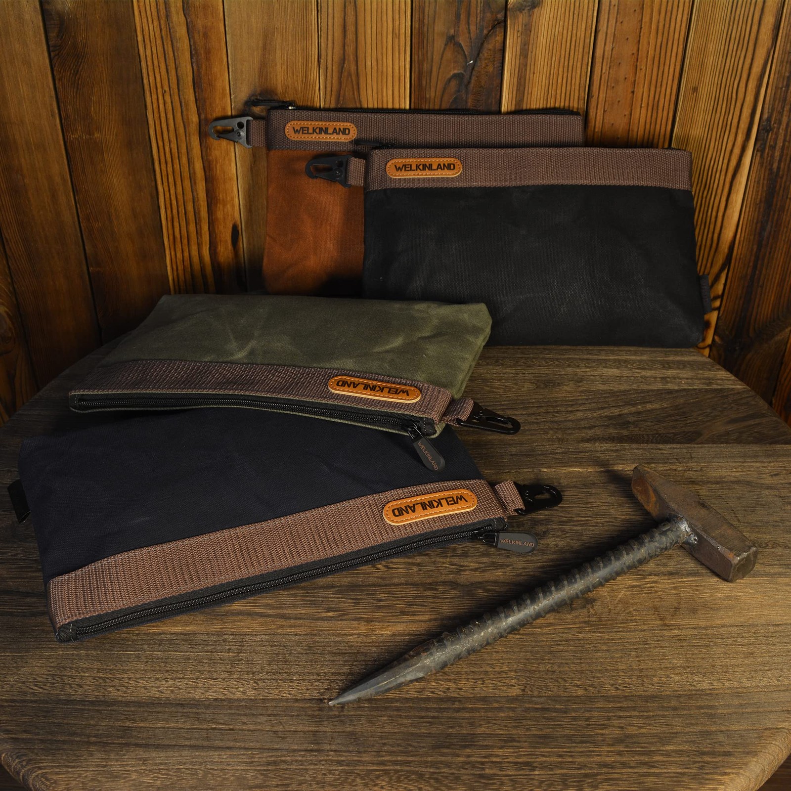 WELKINLAND Heavy-Duty Canvas Tool pouch, 4PCS Tool pouches, 12 Tool pouch, Waxed