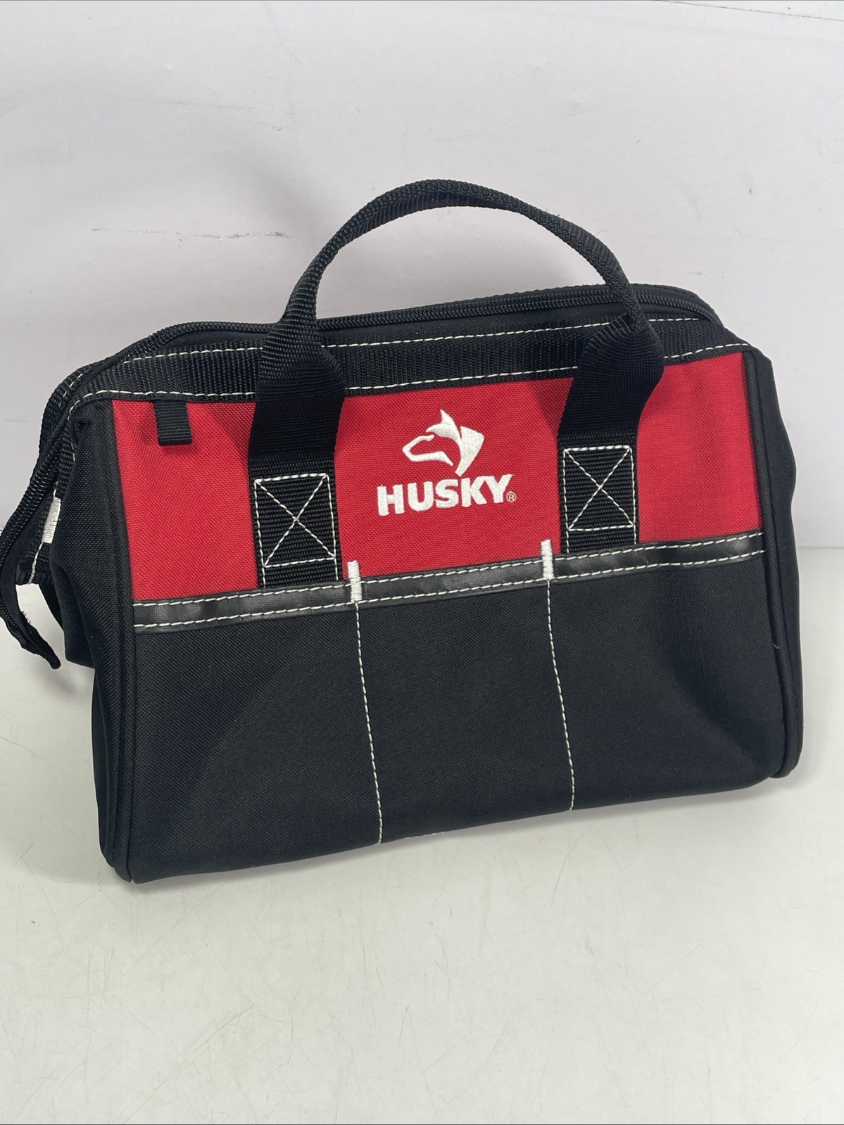 Husky 12-Inch Tool Bag (12 x 9 x 8 inch) Heavy Canvas Red Black Very Good