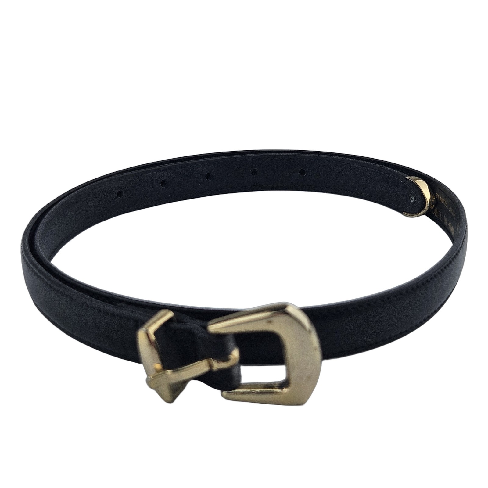 Echo Vintage Black Leather Belt Gold Buckle Tip Size L 0.75″ Wide