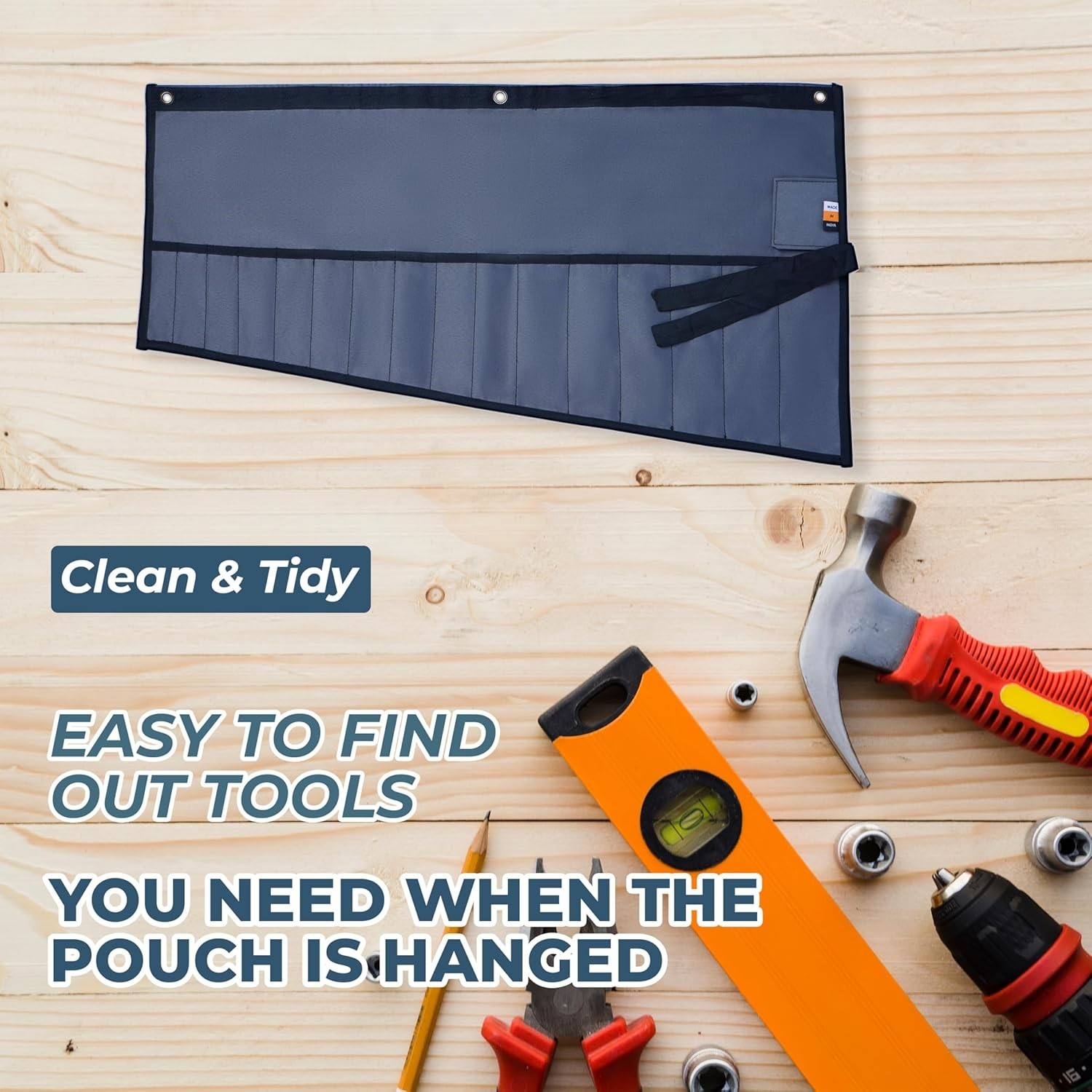 16 Pockets Wrench Roll Up Pouch, Ratchet & Standard MM/SAE Wrench Set Organis…