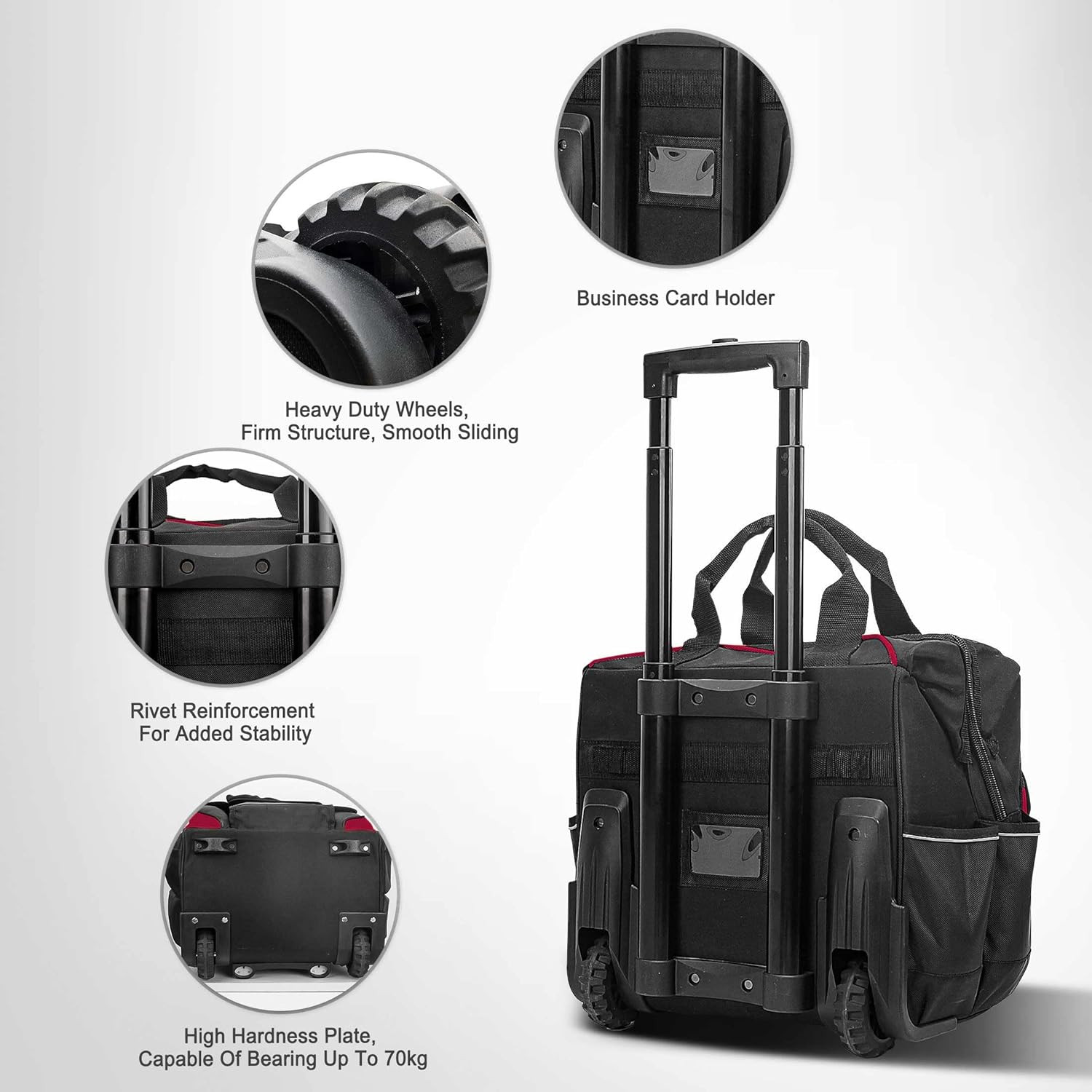 14.5″ Rolling Tool Bag with Wheels, 25-Pocket Portable Tool Box Organizer with 6