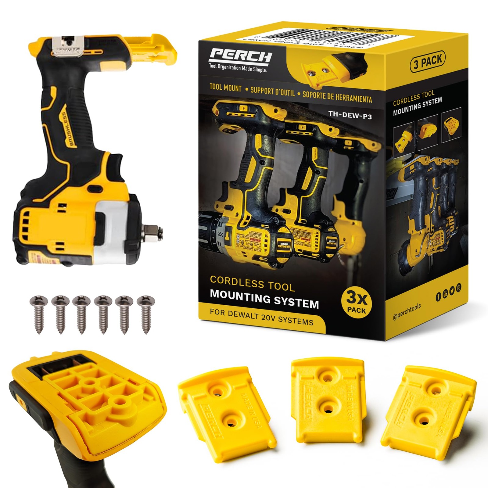 3 Pack Tool Holder Wall Mount for DeWalt 20v/60v Cordless Tools – Snap Fit Dr…