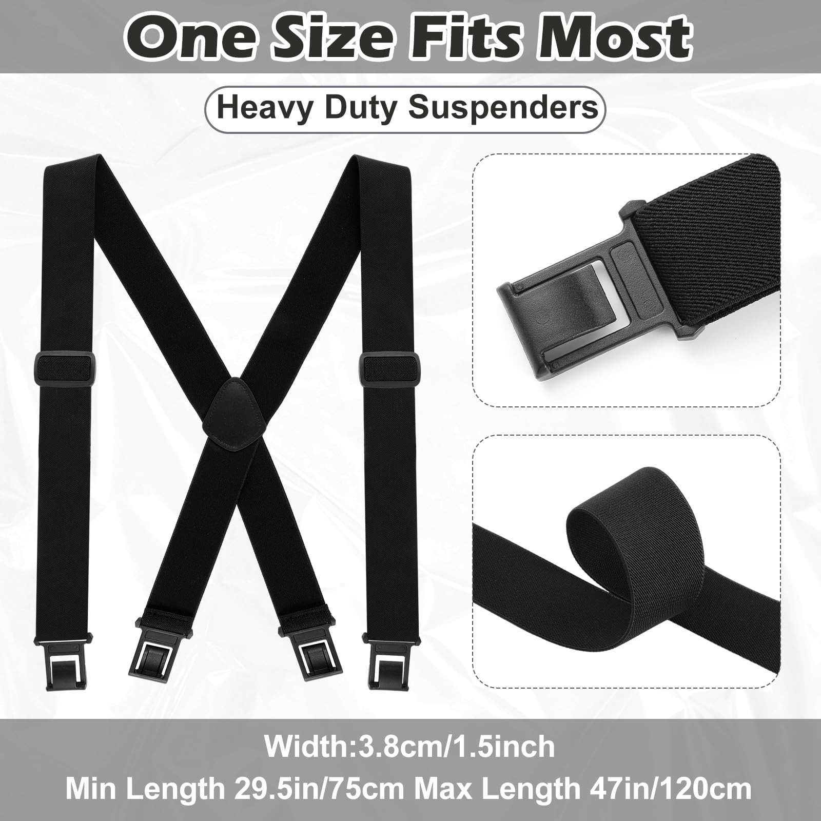 Yearntown 1.5 Inch Wide Men’s Belt Clip Suspenders x Back One Size, Black