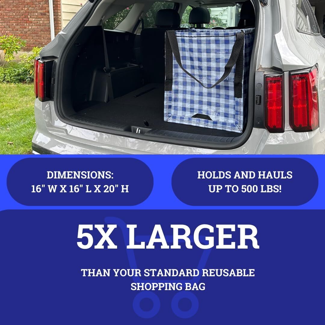 DURASACK Heavy Duty Storage Tote Bag 22-Gallon Rugged Single, Gingham Blue