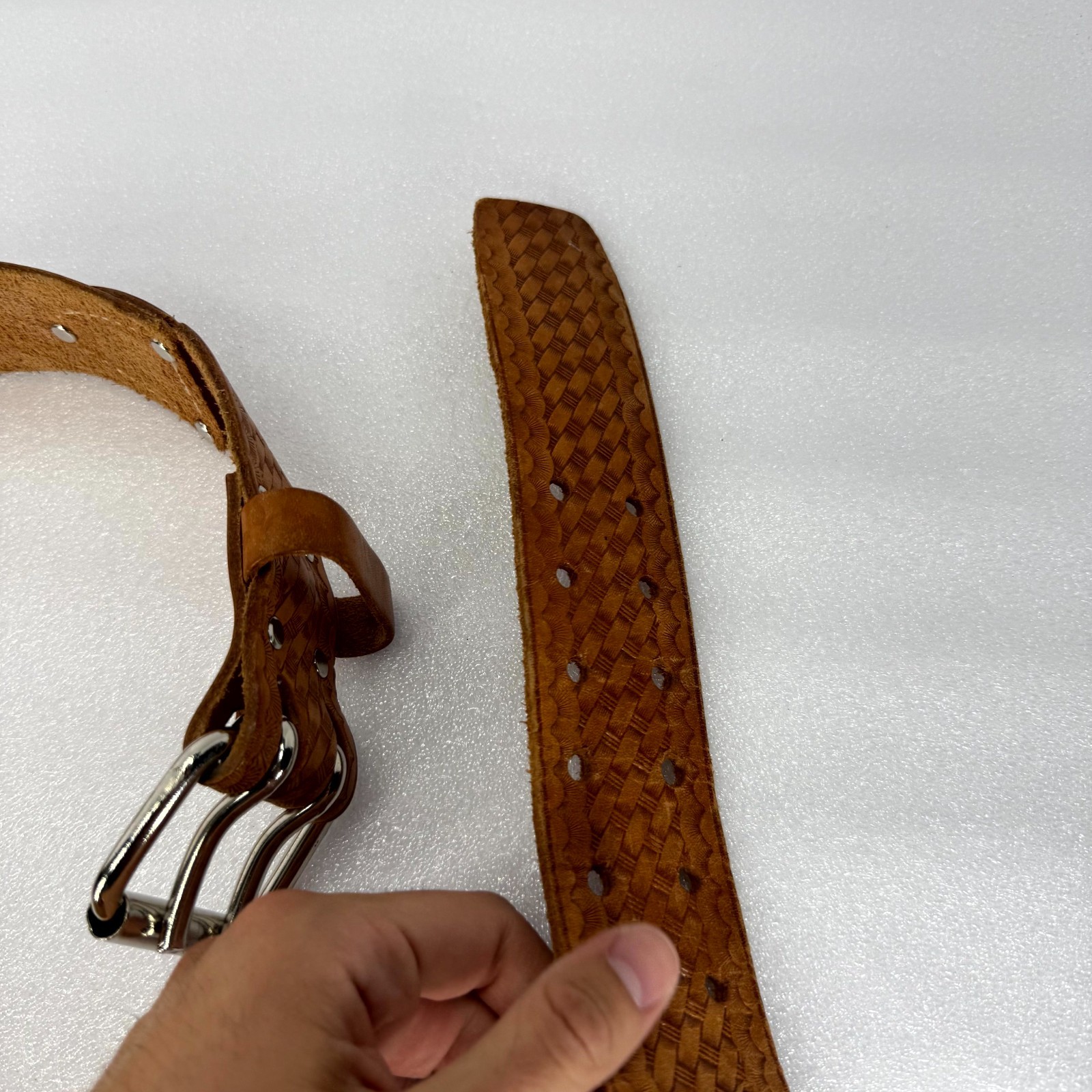 Vtg McGuire-Nicholas Belt Mens 36 Brown Top Grain Cowhide Basketweave DM-606-V2