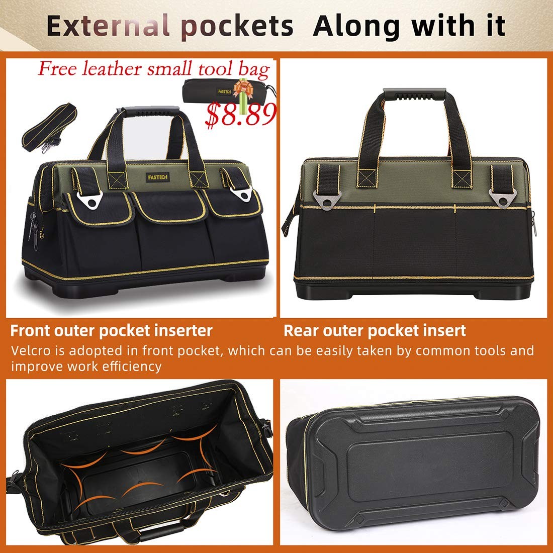 15inch Wide Mouth Tool Bag With Water Proof Molded Basewide Mouth Tool Tote Bag