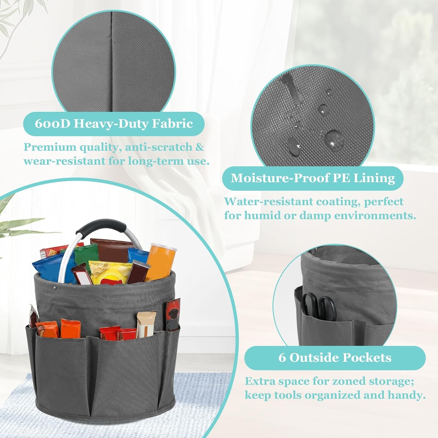 Tool Bag 17L Bathroom Tote Caddy W/ Handle Garden Tool Organizer Foldable Tool