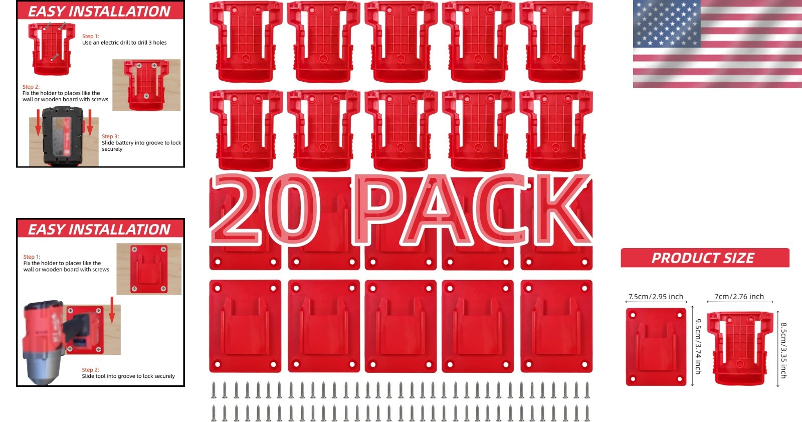 10 PCS Tool Holders + 10 PCS Battery Packs – Easy Mount