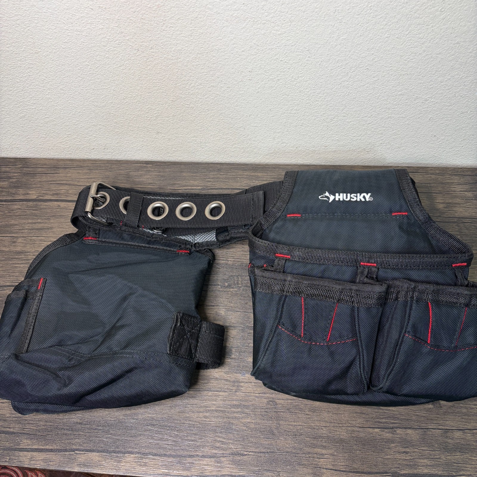 HUSKY 2 Bag 10-Pocket Contractor Work Tool Belt Tool Hammer Loop Black NEW 5191