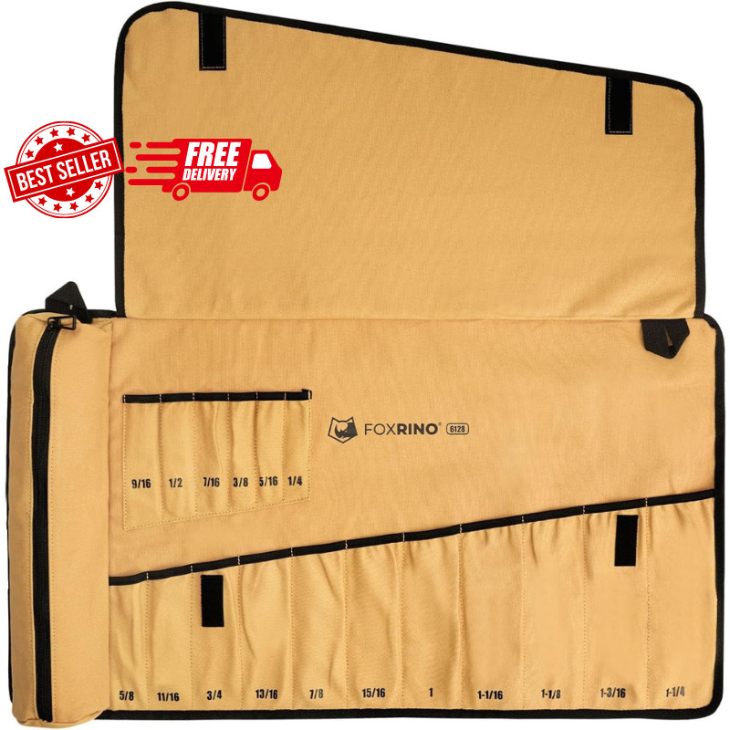 Wrench Roll, Wrench Roll Up Pouch, Heavy Duty Canvas Wrench Organizer Bag (Br…