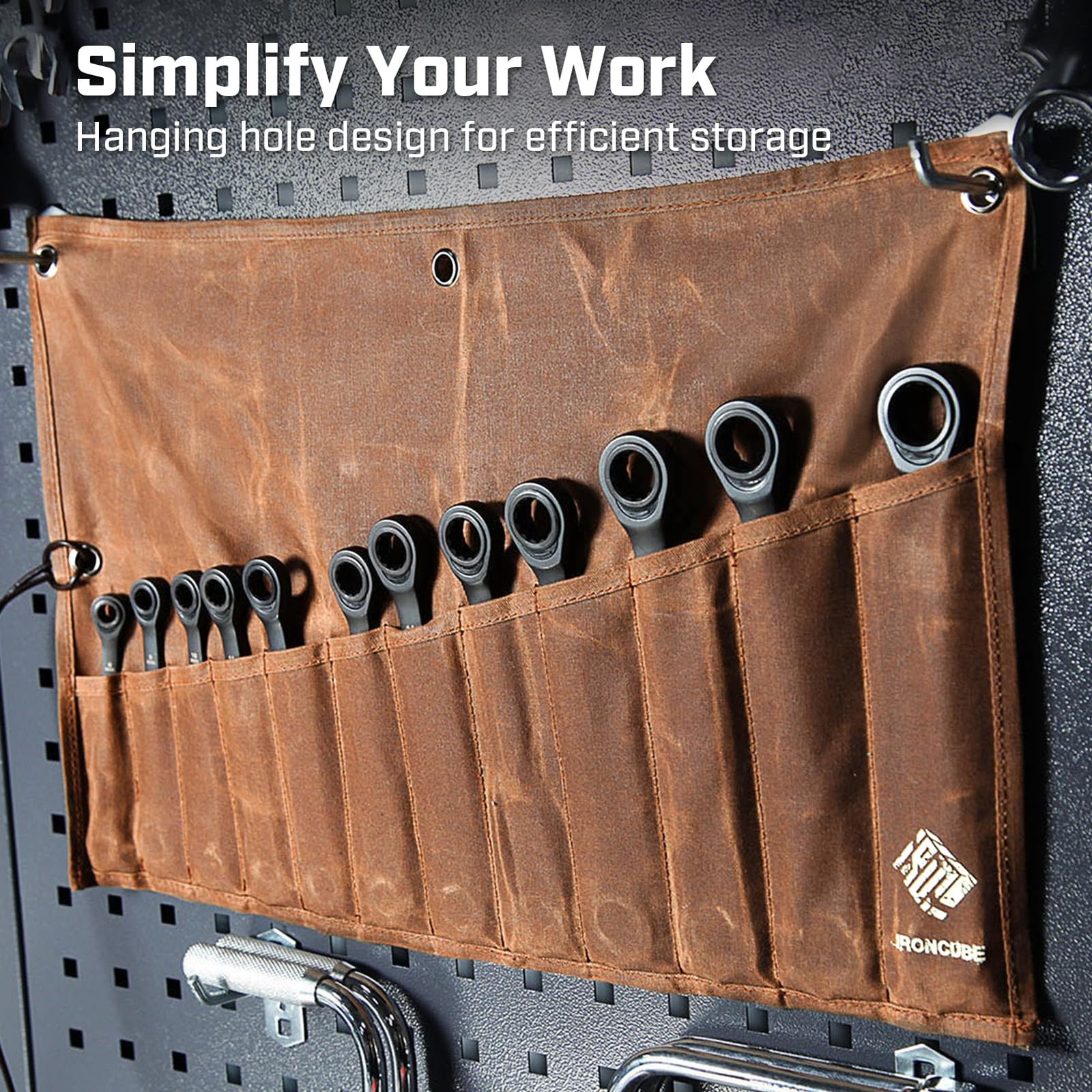 Tool Pouch, 12 Pockets Wax Canvas Weatherproof Roll-Up Storage Bag for Wrenches