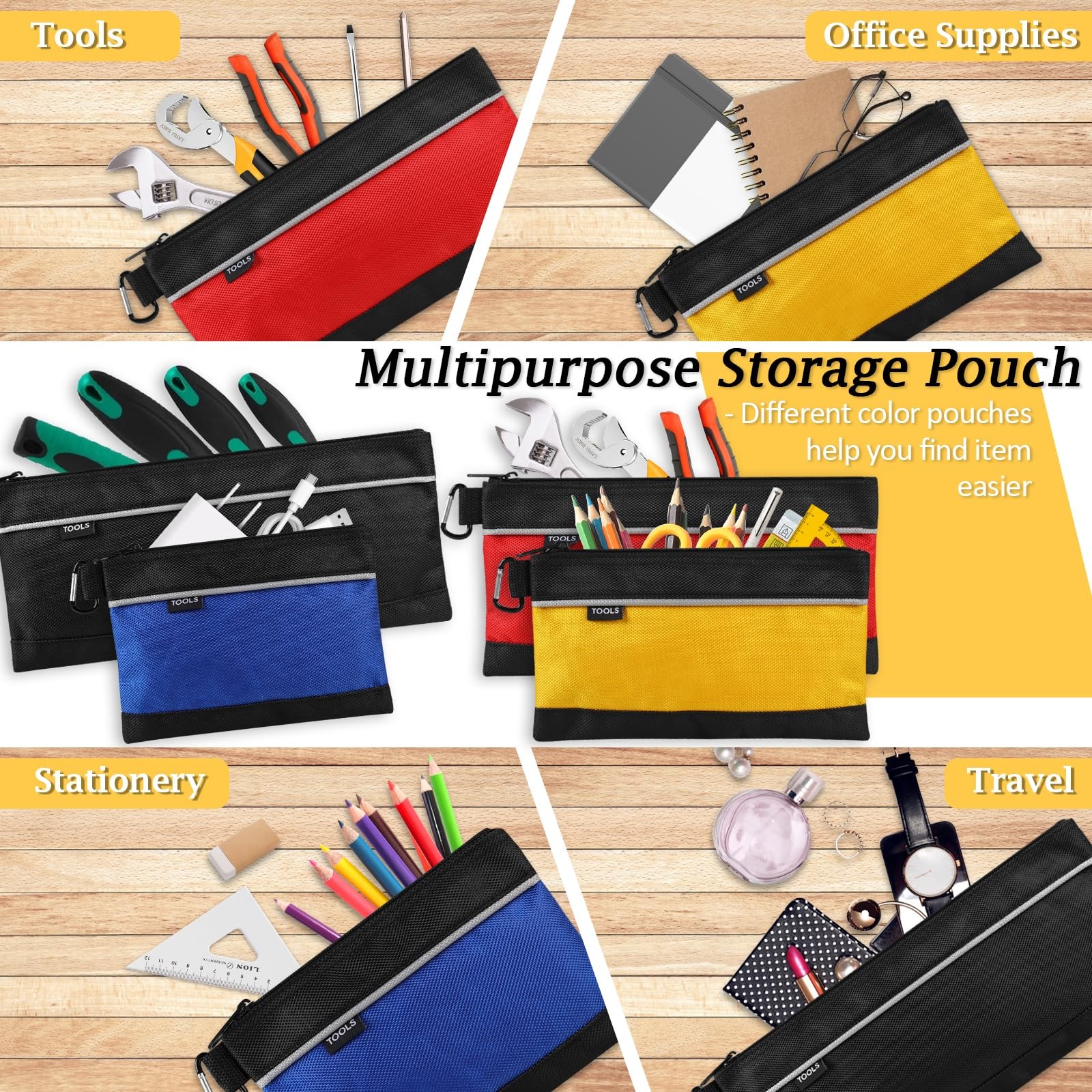 COIDEA 4 Pack Tool Pouch, Small Tool Bag with Zipper, 1680D Oxford Waterproof Mu