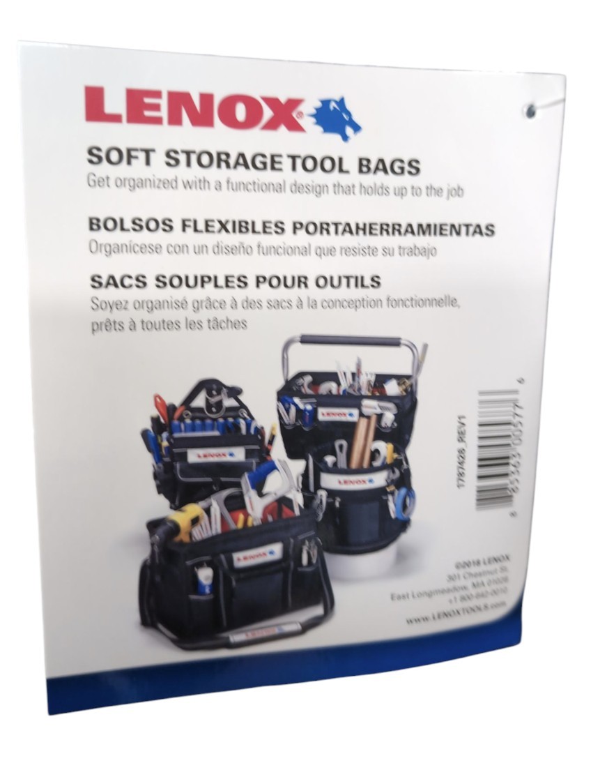 NWT Lenox 16″ x 10″ x 12″ Contractor’s Tool Bag 14 Internal Pockets 1787426_REV1