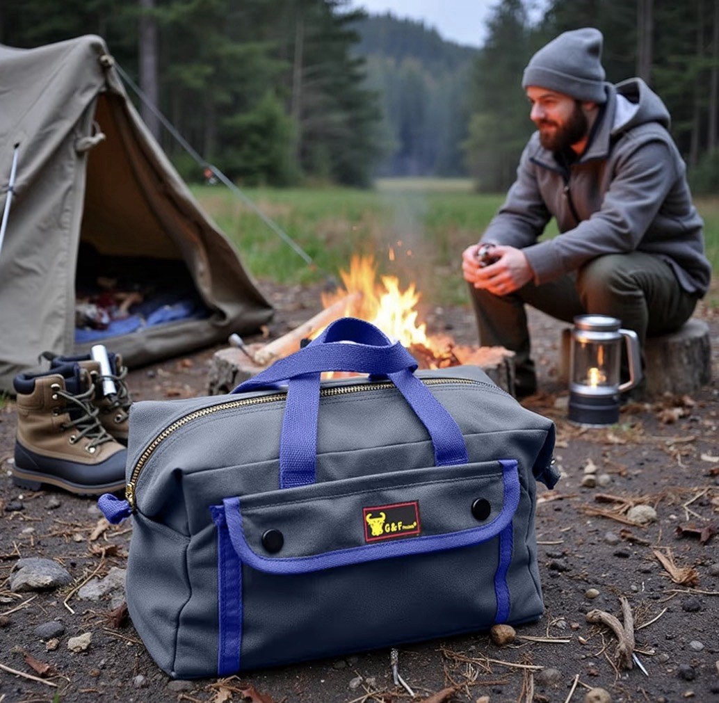 Canvas Tool Bag Navy Blue 10.5” Utility Organizer Travel Electrician Zipper Tote