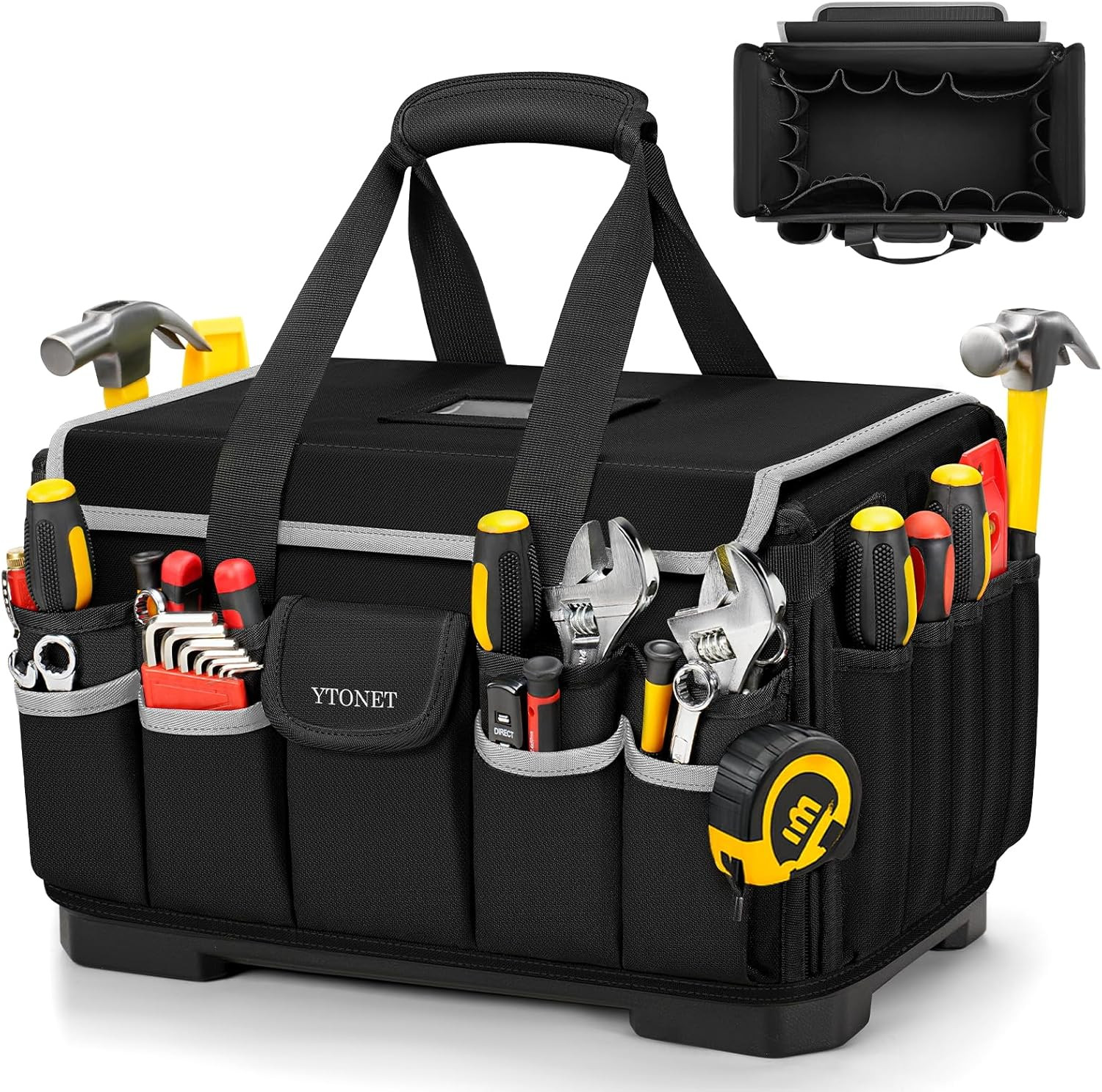 Heavy Duty Tool Bag 16-Inch, 46 Pockets Electrician Tool Bag for Men with Hard B