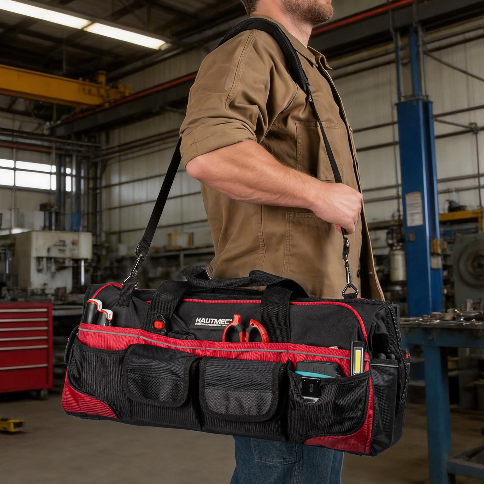 Hautmec 24 Heavy-Duty Large Tool Bag 1680D Wear-Resistant Wide Mouth Tool Bag