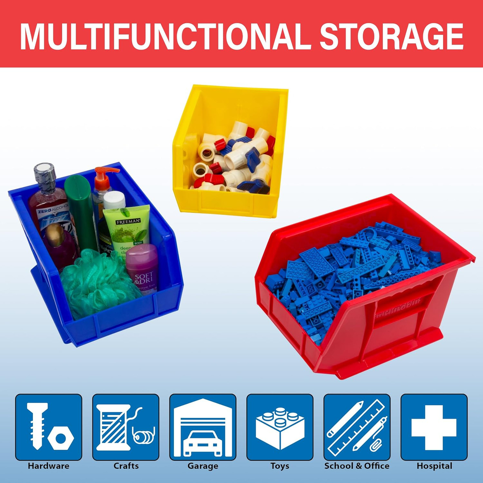 Stackable Plastic Storage Bins 11 Inch Blue for Garage Pantry Craft Organization