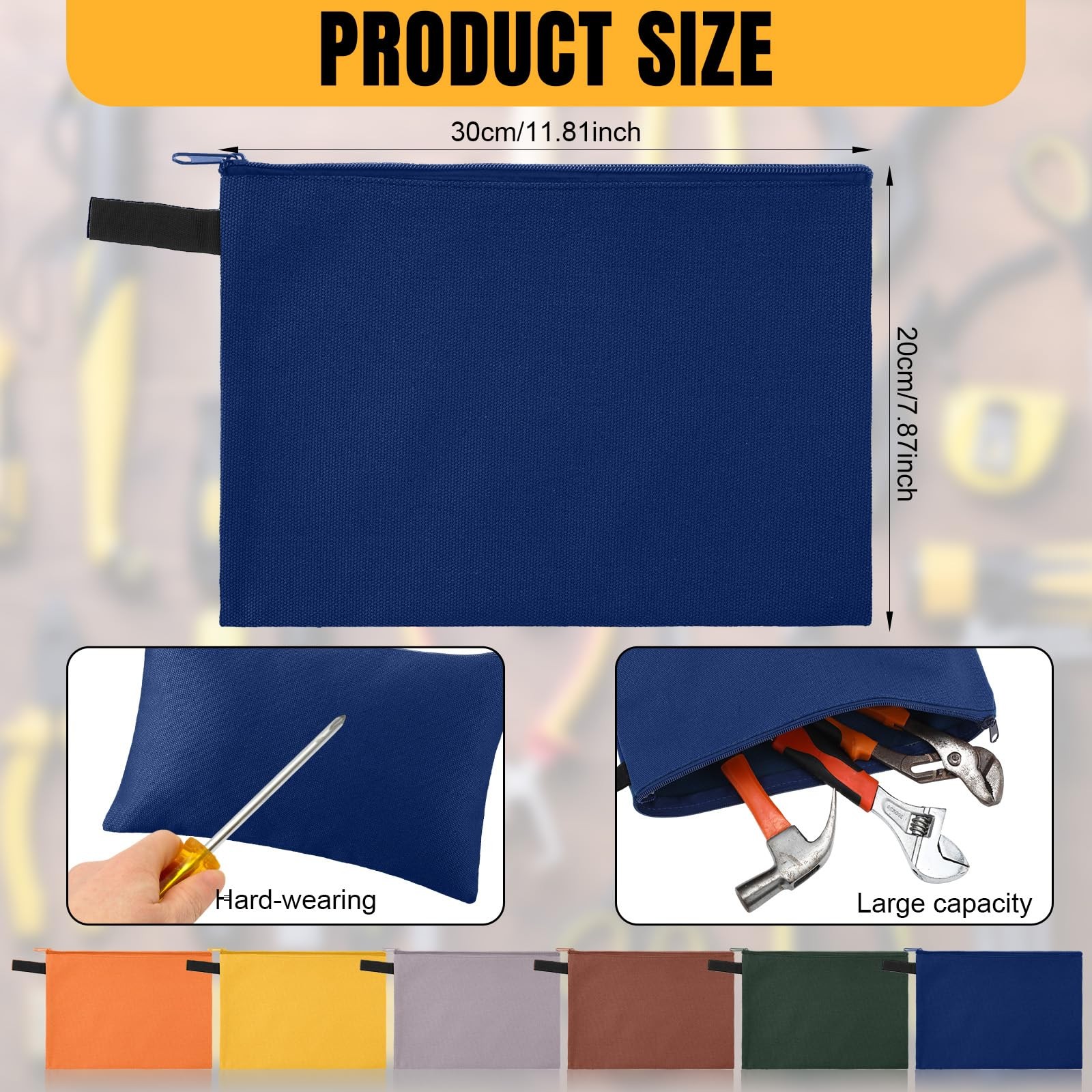 12 Pcs Canvas Tool Bag Pouch Zipper 16 oz Heavy Duty Utility Pouch Bag Multip…