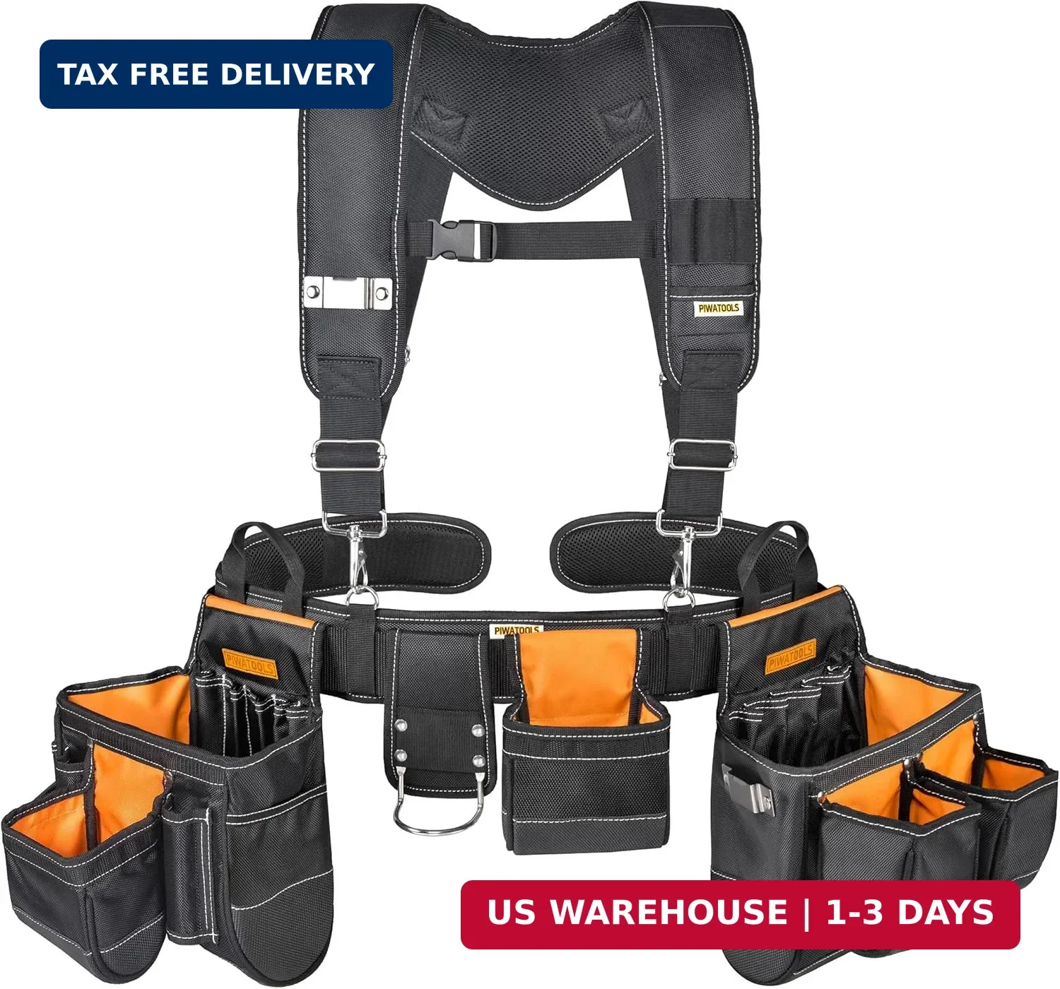 7-Piece Heavy-Duty Tool Rig with Padded Suspenders | Built for framers & contrac