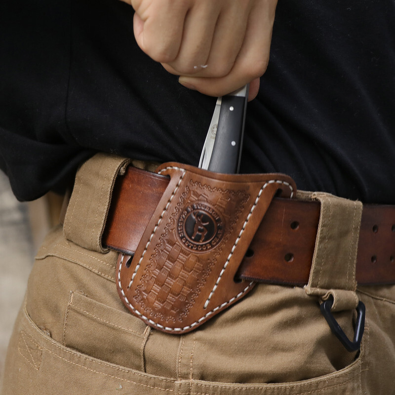 TOURBON Leather Mini Pockets Folding Knife Belt Pouch Tool Carry Sheath Cover US