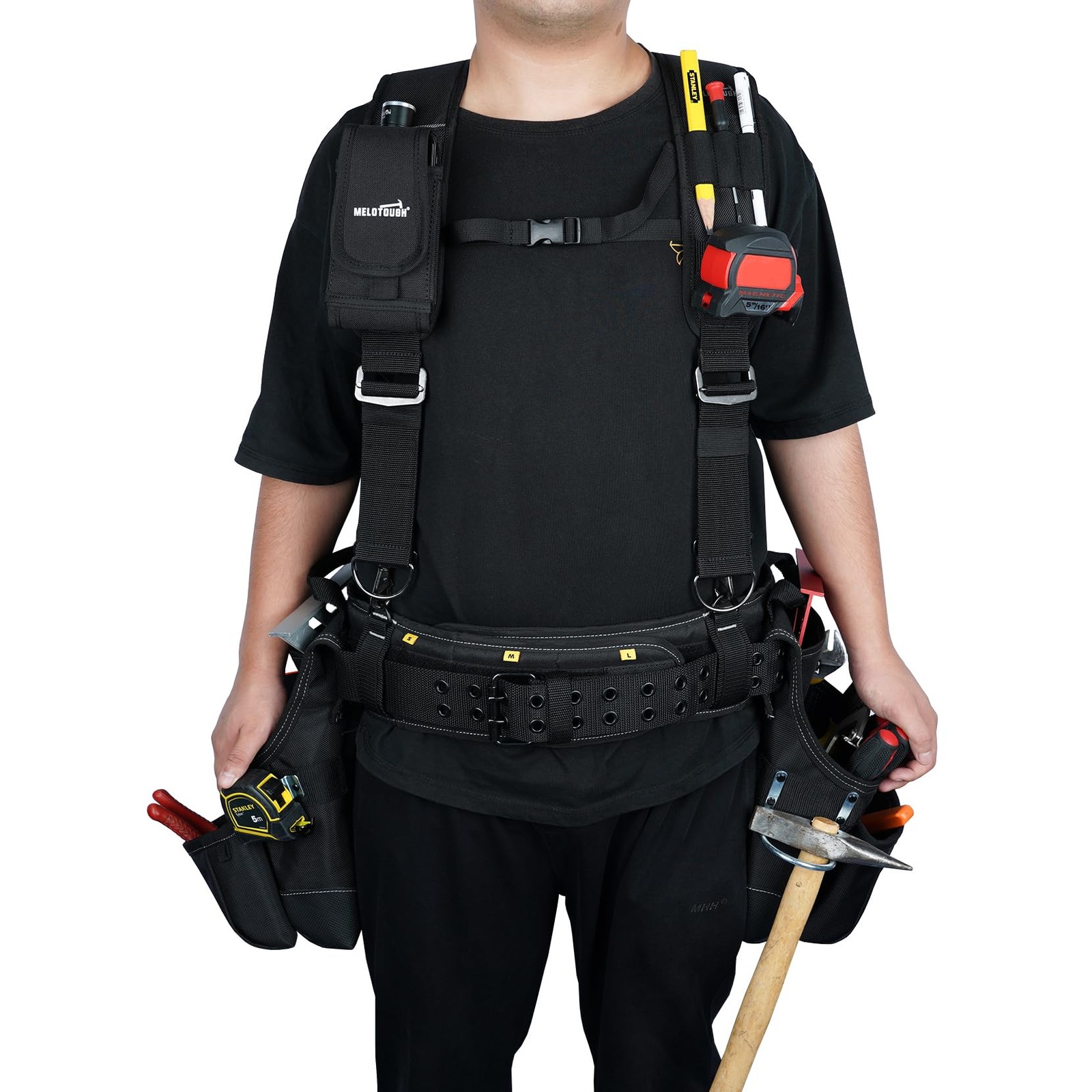 MELOTOUGH Tool Belt with Suspenders Tool Bag Supenders Framers Comb Apron Tool B